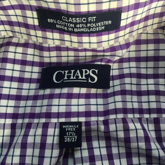 Chaps Shirt Mens 17.5 36/37 Classic Fit Plaid Wrinkle Free Button Up Dress Shirt - Picture 3 of 14